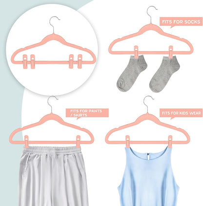 Tinfol Velvet Hanger Clips, 24 Pack Black Pants Hangers Clips, Large Opening Clothes Pin, Strong Finger Flocked Clip Perfect for Use with Slim-line Clothes Velvet Hanger