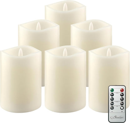 Stonebriar 6 Count White Real Wax 3x3 Flameless LED Pillar Candles with Remote and Timer