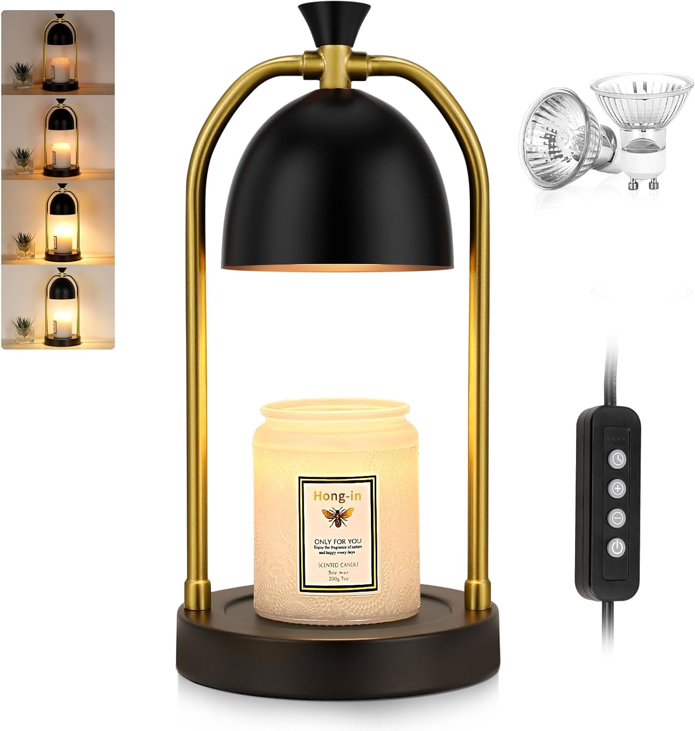 Hong-in Candle Warmer Lamp - with Timer & Dimmer, Modern Home Decor House Warming Gifts Wax Melt Warmer for Jar Candles, Cozy Birthday Gift for Women Mom (Black)