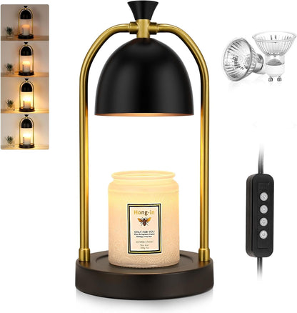 Hong-in Candle Warmer Lamp - with Timer & Dimmer, Modern Home Decor House Warming Gifts Wax Melt Warmer for Jar Candles, Cozy Birthday Gift for Women Mom (Black)