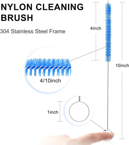 Flexible Drain Brush Cleaner Kit – CPAP Hose Cleaner 5ft Long Elastic Double Head Nylon Cleaning Brush + 3pcs 10” Straw Brushes for Aquarium Water Filter Pipe Air Tube Fish Tank Tub Sinks Glass Vase