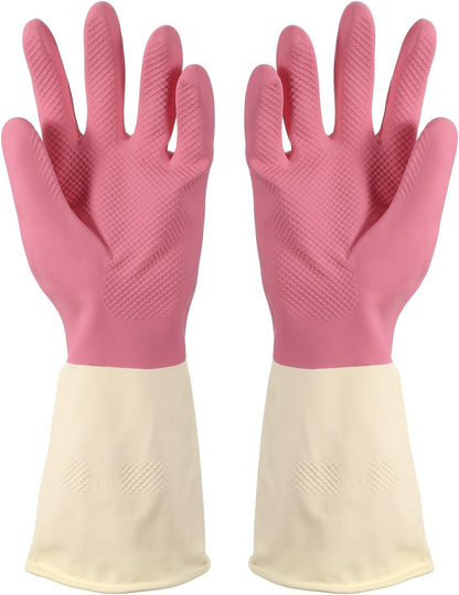 uxcell Rubber Cleaning Gloves, Reusable Household Dishwashing Long Rubber Gloves with Non-slip Grip