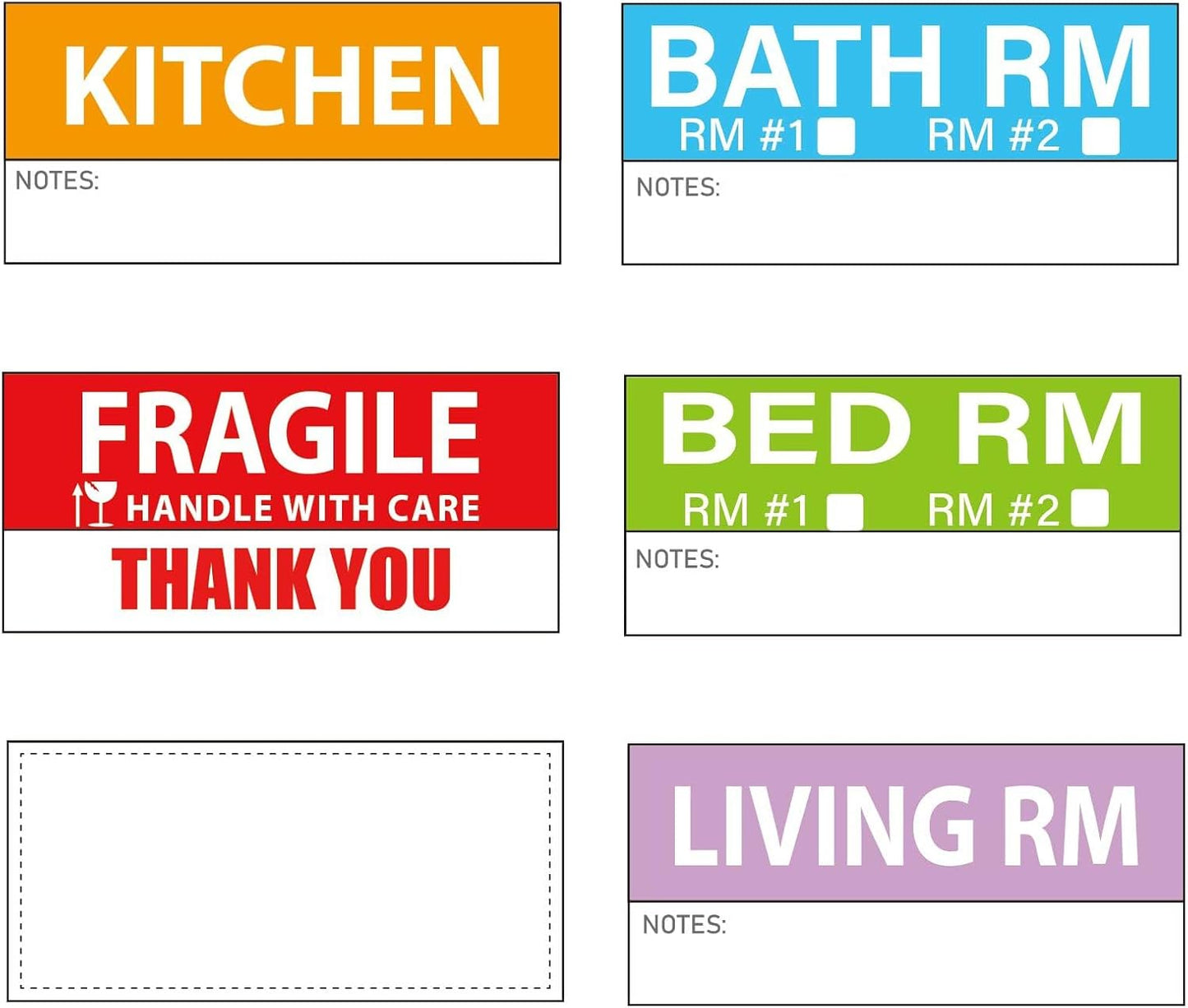 400 Pcs Large Home Moving Packing Box Labels, 1.65 x 3.5 Inches | 6-Color Coded, Fragile Labels Included, Blank Customizable Labels, Packing Box Stickers