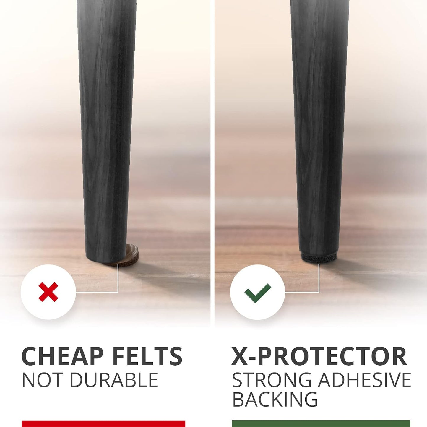 X-Protector Premium Felt Furniture Pads - 20 PCS 6 x 1/2" - Black Rectangular Pads with Tenacious Adhesive - Protects Hardwood, Laminate & Tile Floors