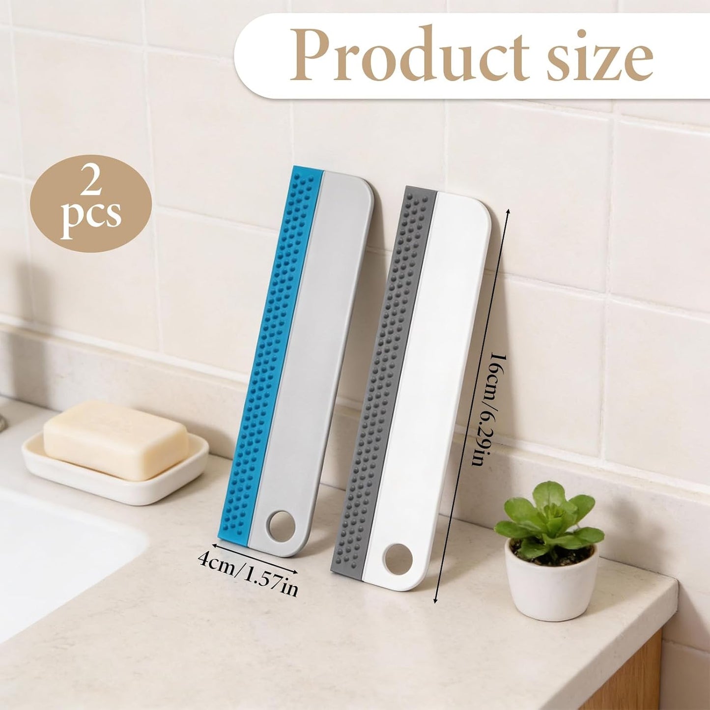 Small Rubber Squeegee 2 Pcs All-Purpose Mini Soft Rubber Window Squeegee Small Squeegees Window Scrubber Scraper for Kitchens Bathroom Shower Mirrors Car Windshield （Gray, Blue）
