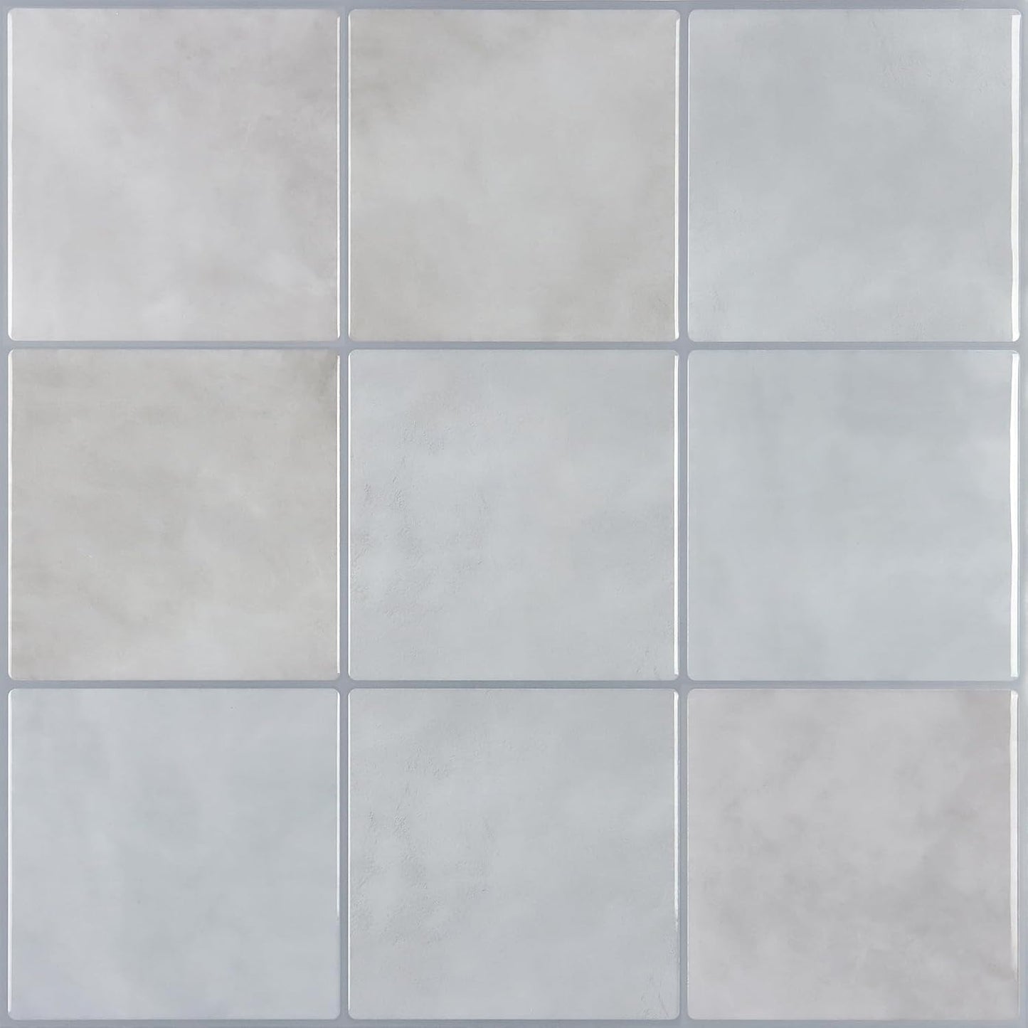 CHIHUT 6 Sheets 12"x12" Glossy Grey Concrete Checkered Peel and Stick Backsplash Tiles Waterproof Heat Resistant Self Adhesive Vinyl Wall Tiles for Kitchen Bathroom Laundry Room Renter Friendly Tiles