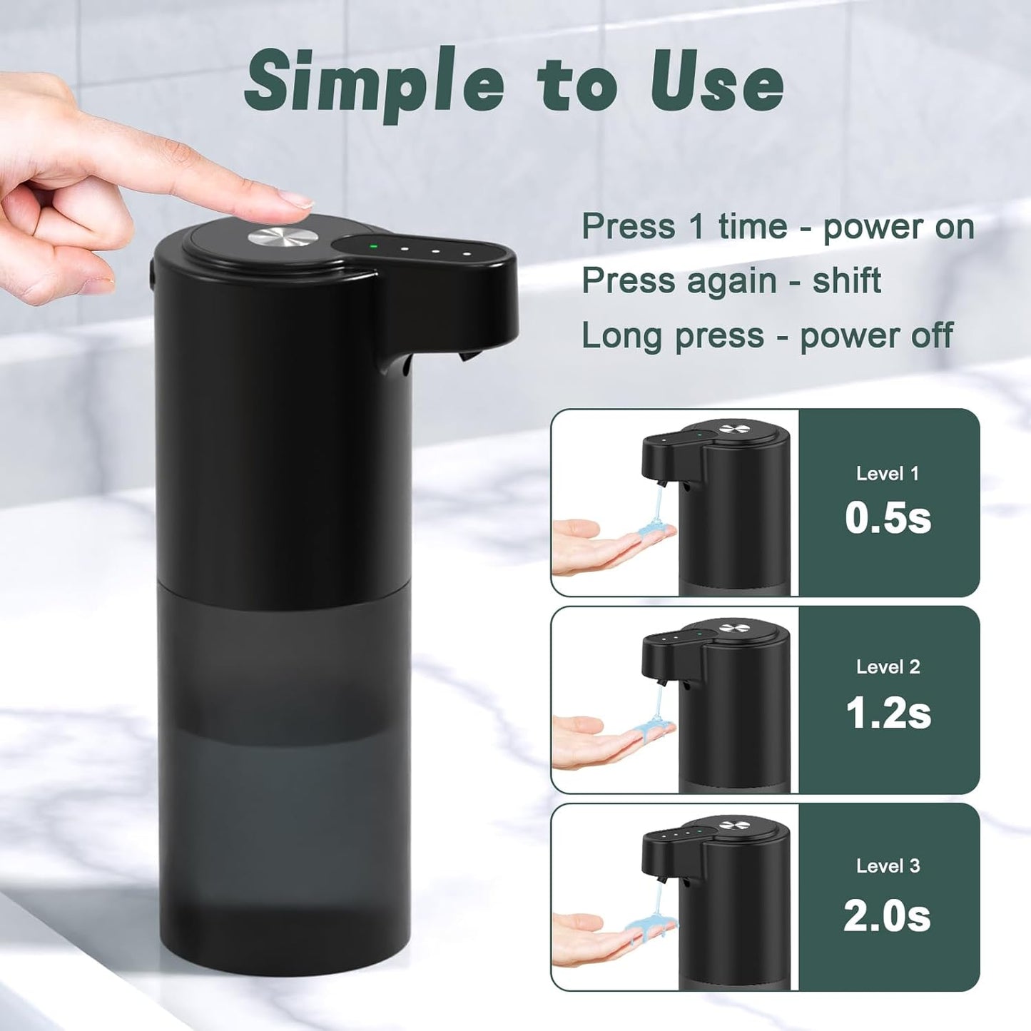 Automatic Foaming Soap Dispenser USB C Rechargeable Hand Soap Dispenser for Bathroom Touchless Dish Soap Dispenser for Kitchen IPX5 Waterproof, Matte Black