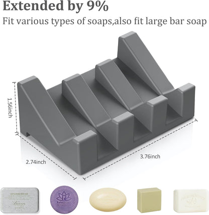 Silicone Soap Dish Set,3PCS Self Draining Soap Holder for Bar Soap | Self draining silicone soap dish with drainage,waterfall design keeps bar soap dry,extended soap holder for shower,bathroom