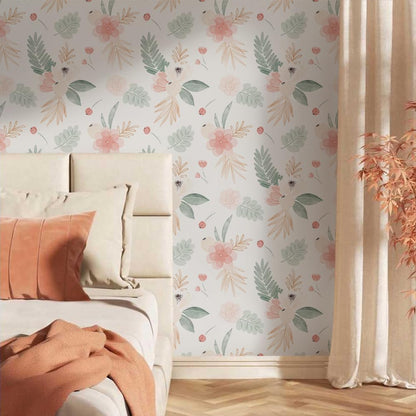 MuralPeel White/Pink/Gold Floral Garden Black Blue Flowers Vintage Peel and Stick Wallpaper Self Adhesive Removable Easy Peel Off Contact Paper Stick on Wall Paper for Bedroom Cabinet Renter Friendly