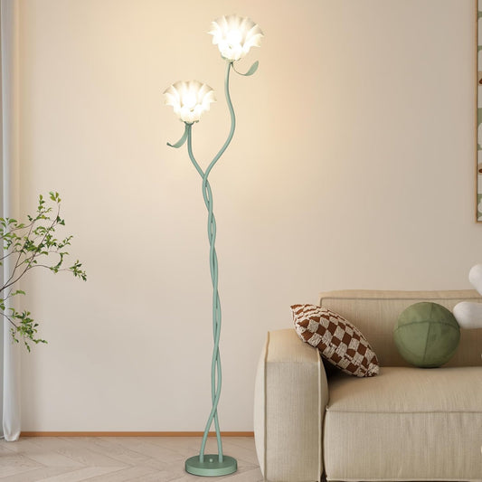 Flower Floor Lamp for Living Room, Arc Floor Lamp with 5 E26 LED Bulbs, Cute Green Floral Standing Lamp with 3 Color Modes, Foot Switch, Tall Modern Lamp for Kids Girls Bedrooms