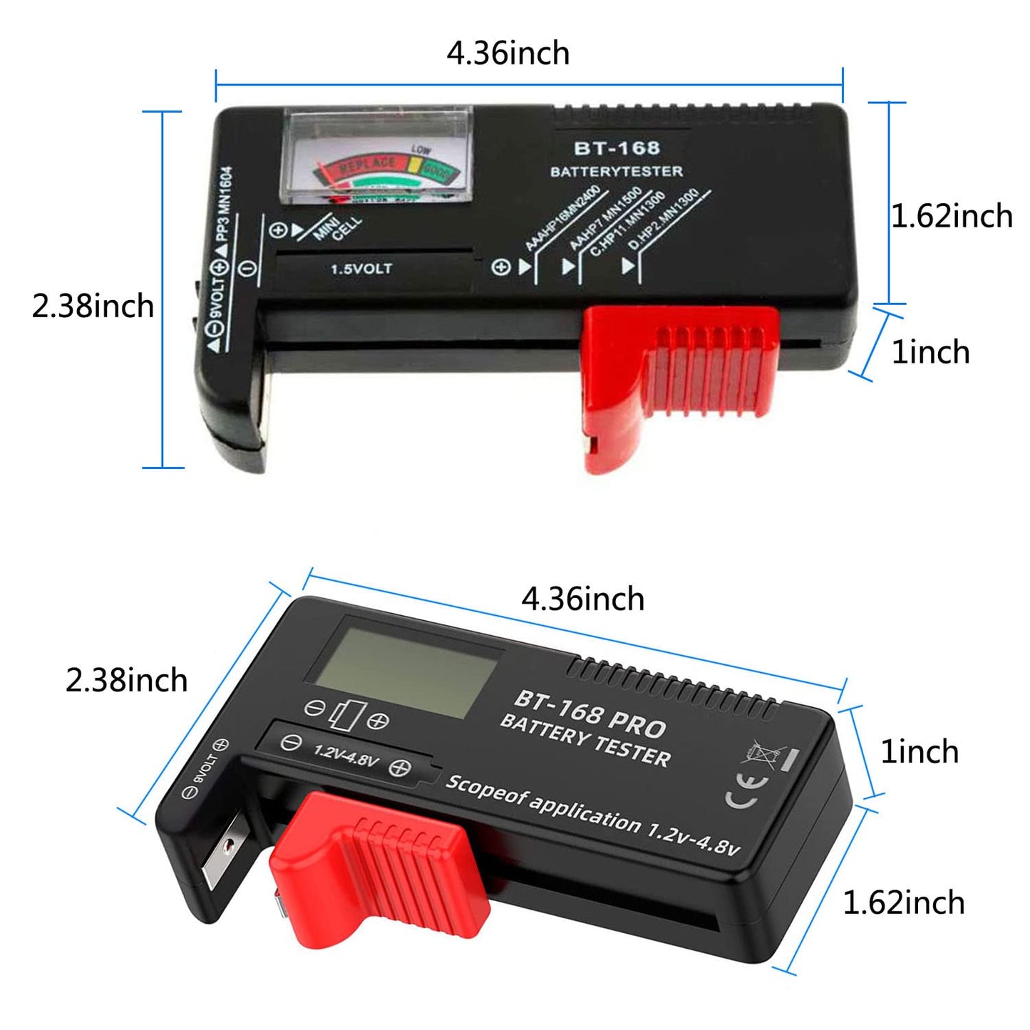 2PCS Battery Tester Checker Digital LCD Universal Battery Tester Monitor for AA AAA C D 9V 1.5V 1.2~4.8V Batteries Household Battery Testers Power Meter