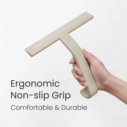 dancemoon JustHang Shower Squeegee for Glass Doors, All-One-Piece Award-Winning Silicone Squeegee with Built-in Hook for Bathroom, Window, Mirror, Tile Wall,Car, Streak-Free Cleaner Tool,10-Inch Black