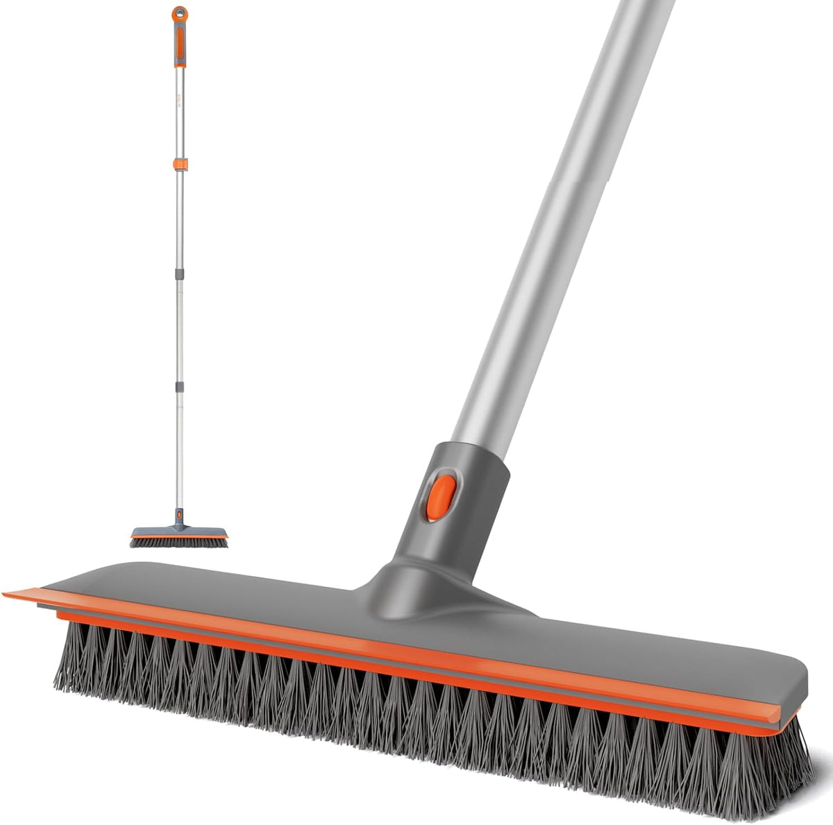 Eazer 2-in-1 Floor Scrub Brush with Long Handle, Soft/Hard Bristle Concrete Deck Brush with Squeegee, Garage Floor Cleaner for Tile/Concrete, Indoor/Outdoor Kitchen Bathroom Pool Deck -12" W/60 H