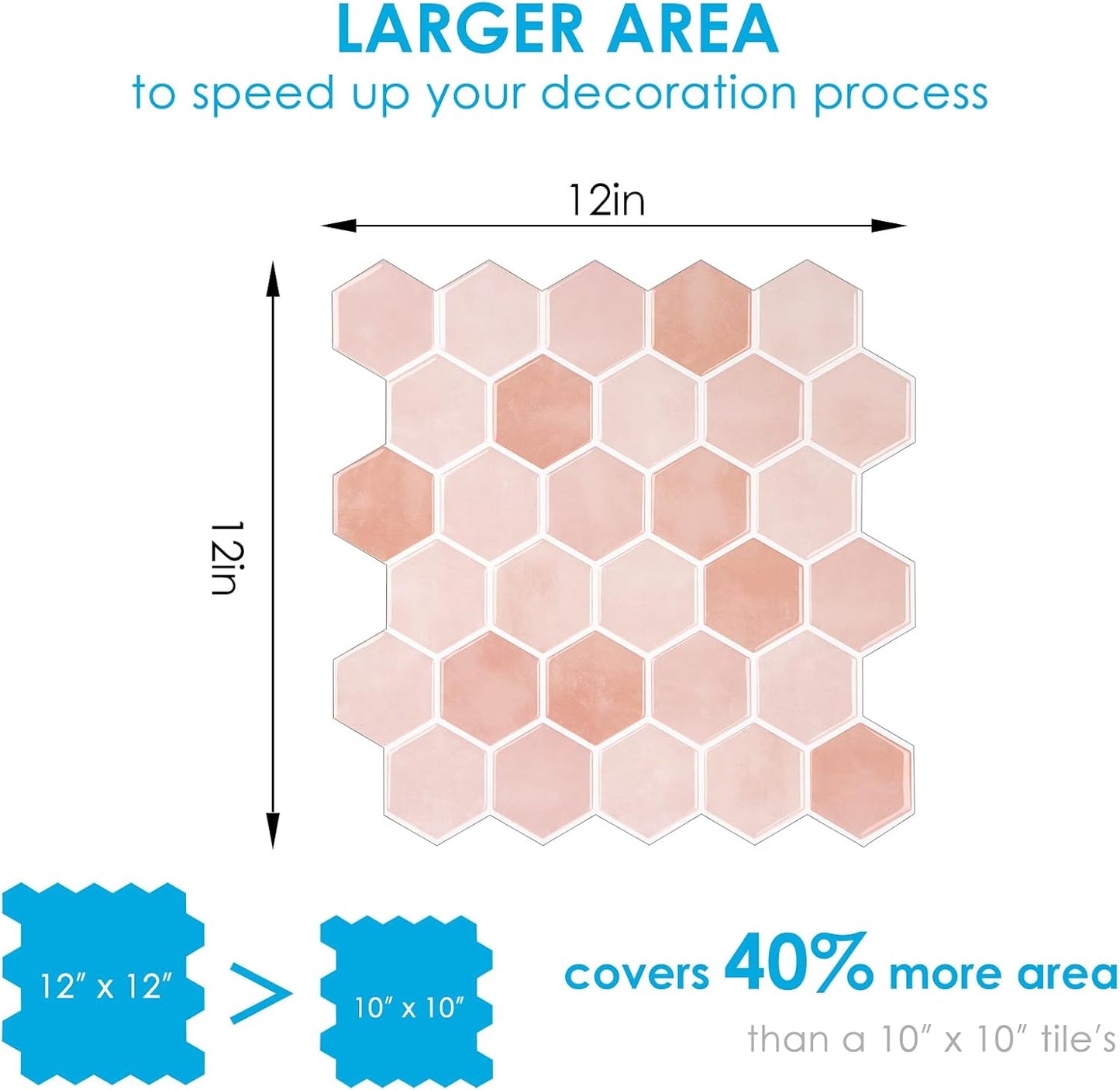 10-Sheet Hexagon Peel and Stick Backsplash for Kitchen, New Upgrade Premium Extra Thicker Design 3D Self Adhesive Wall Tiles, Large Stick on Tiles for Kitchen and Bathroom (12" x 12")