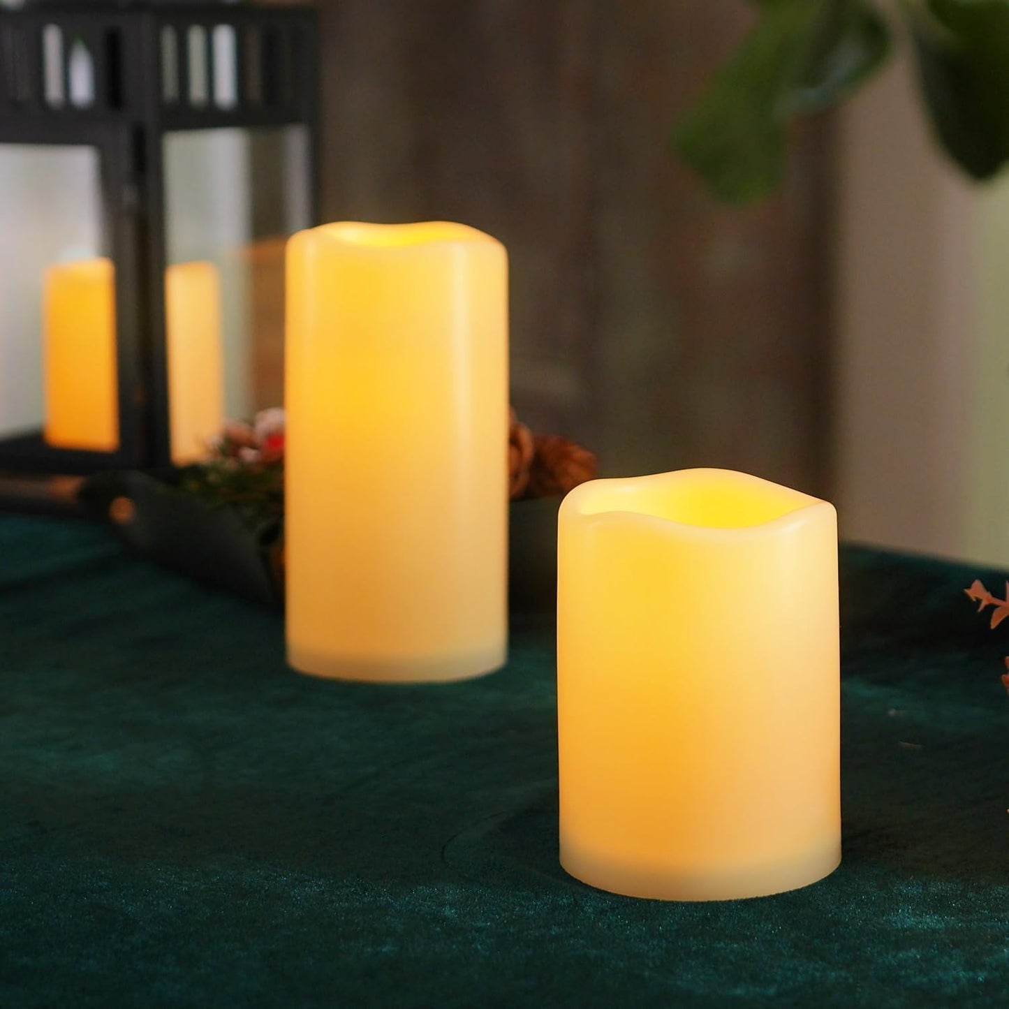 Homemory 3 Pack Flameless Candles, Outdoor Waterproof, Battery Operated LED Pillar Candles with Remote Control and Timer, Plastic, Long Lasting，4”5”6”