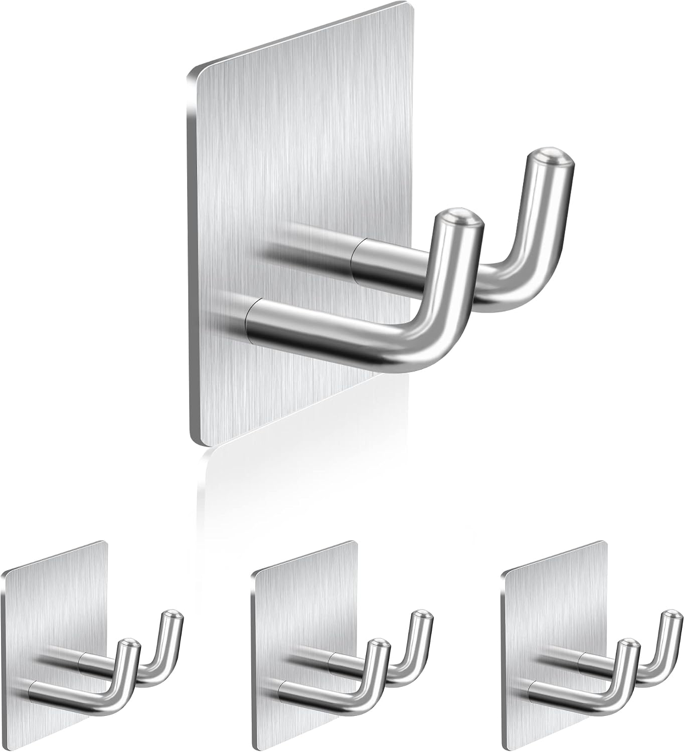 Adhesive Hooks Heavy Duty, Long Stainless Steel Self Adhesive Wall Hook, Sticky Towel Hangers for Kitchen Bathroom, Waterproof Stick on Door Hooks for Hanging Key Hat Coat 4Pack(Black)