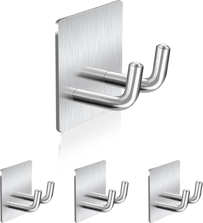 Adhesive Hooks Heavy Duty, Long Stainless Steel Self Adhesive Wall Hook, Sticky Towel Hangers for Kitchen Bathroom, Waterproof Stick on Door Hooks for Hanging Key Hat Coat 4Pack(Black)