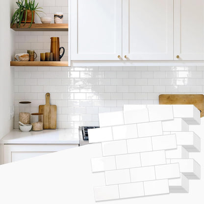 STICKGOO Subway Tile Peel and Stick Backsplash, Thicker Design 12" x 12" Stick on Backsplash Tiles for Kitchen, Bathroom, Wall Tile (10 Sheets, Bright Glossy White)