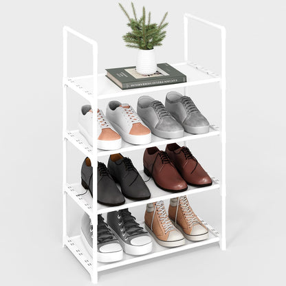 Upgrade Stackable Small Shoe Rack, 4-Tier Shoe Shelf Storage Organizer with Handle for Entryway, Hallway and Closet (Black)