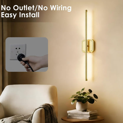 Battery Operated Wall Sconces Set of 2, 𝐔𝐩𝐠𝐫𝐚𝐝𝐞𝐝 Rechargeable Wall Lights with Remote Control, LED Wall Sconces Black, 3000K-6000K Dimmable 360° Rotatable for Living Room, Bedroom, 28''