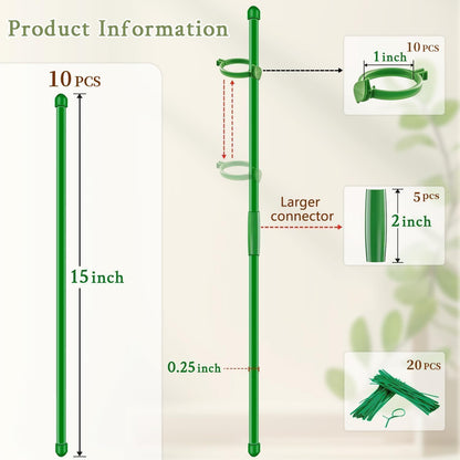 Plant Support Stakes for Indoor SupKing Orchid Sticks with Clips Garden Stake Extended to 2/3/4ft for Outdoor Potted Tomato Rose Vegetables House Palnts Comes with 20 Plants Ties(15 inch 10Pcs)