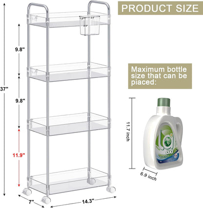SPACEKEEPER 3 Tier Acrylic Storage Rolling Cart Clear Bathroom Cart Organizer, Transparency Laundry Room Organization Mobile Shelving Unit Multifunction Rolling Utility Cart for Office Living Room