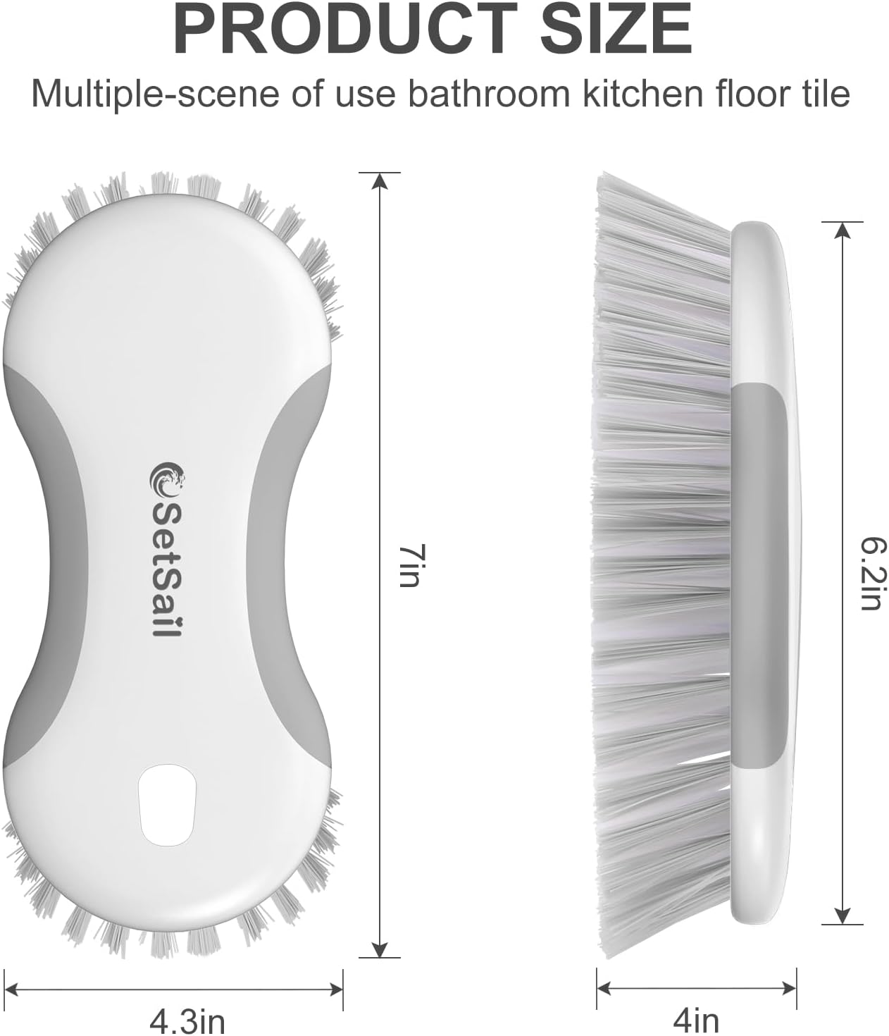 SetSail Multi-Purpose Scrub Brush of 2 Pack, Stiff Bristles Cleaning Brush with Non-Slip Grip Heavy Duty Scrub Brushes for Cleaning Bathroom Kitchen Tile Bathtub Sink, Grey