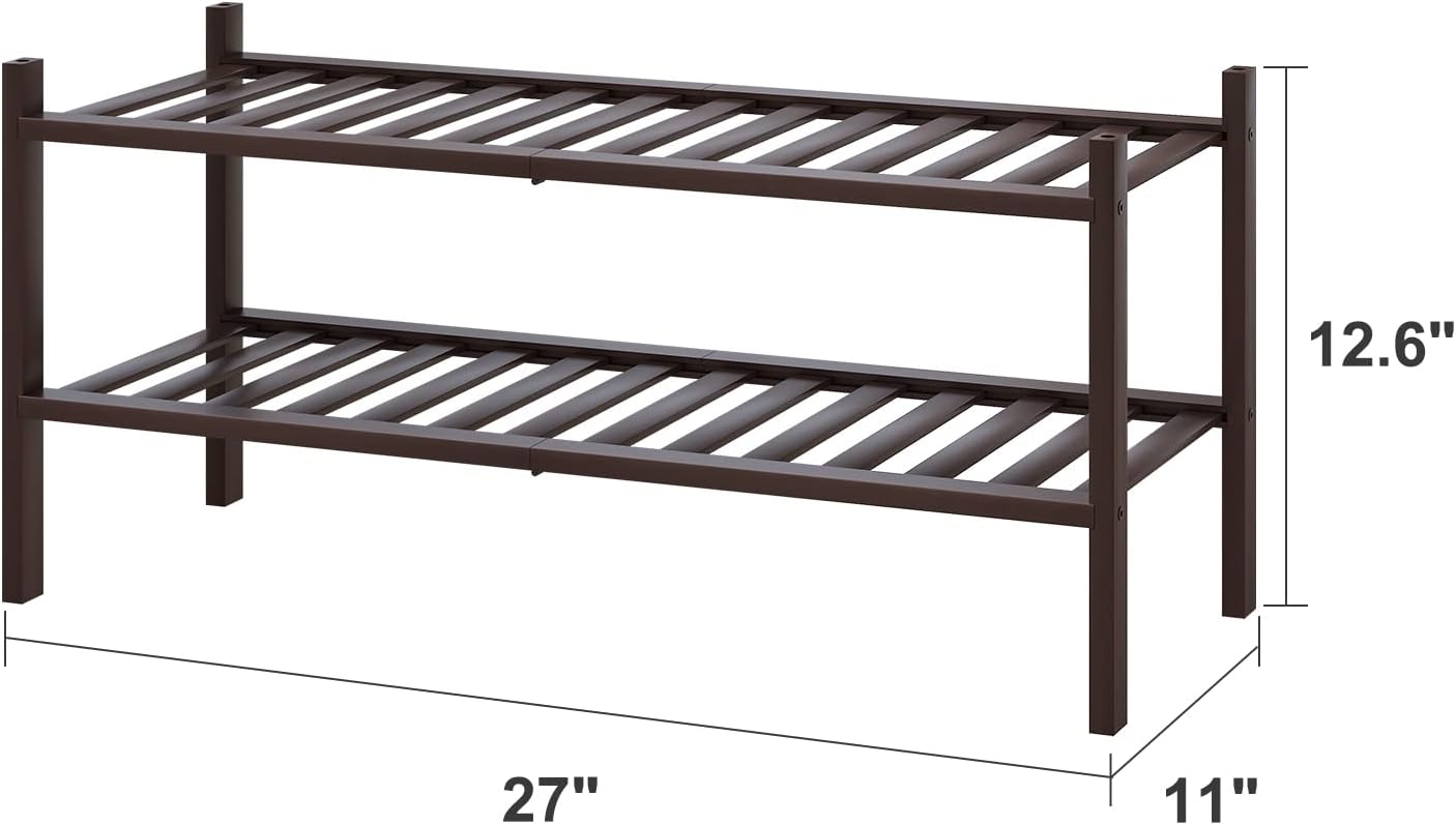 viewcare 3-Tier Black Bamboo Shoe Rack for Entryway, Stackable | Foldable | Natural, Shoe Shelf Storage Organizer for Hallway Closet, Free Standing Shoe Racks for Indoor Outdoor