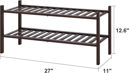 viewcare 3-Tier Black Bamboo Shoe Rack for Entryway, Stackable | Foldable | Natural, Shoe Shelf Storage Organizer for Hallway Closet, Free Standing Shoe Racks for Indoor Outdoor