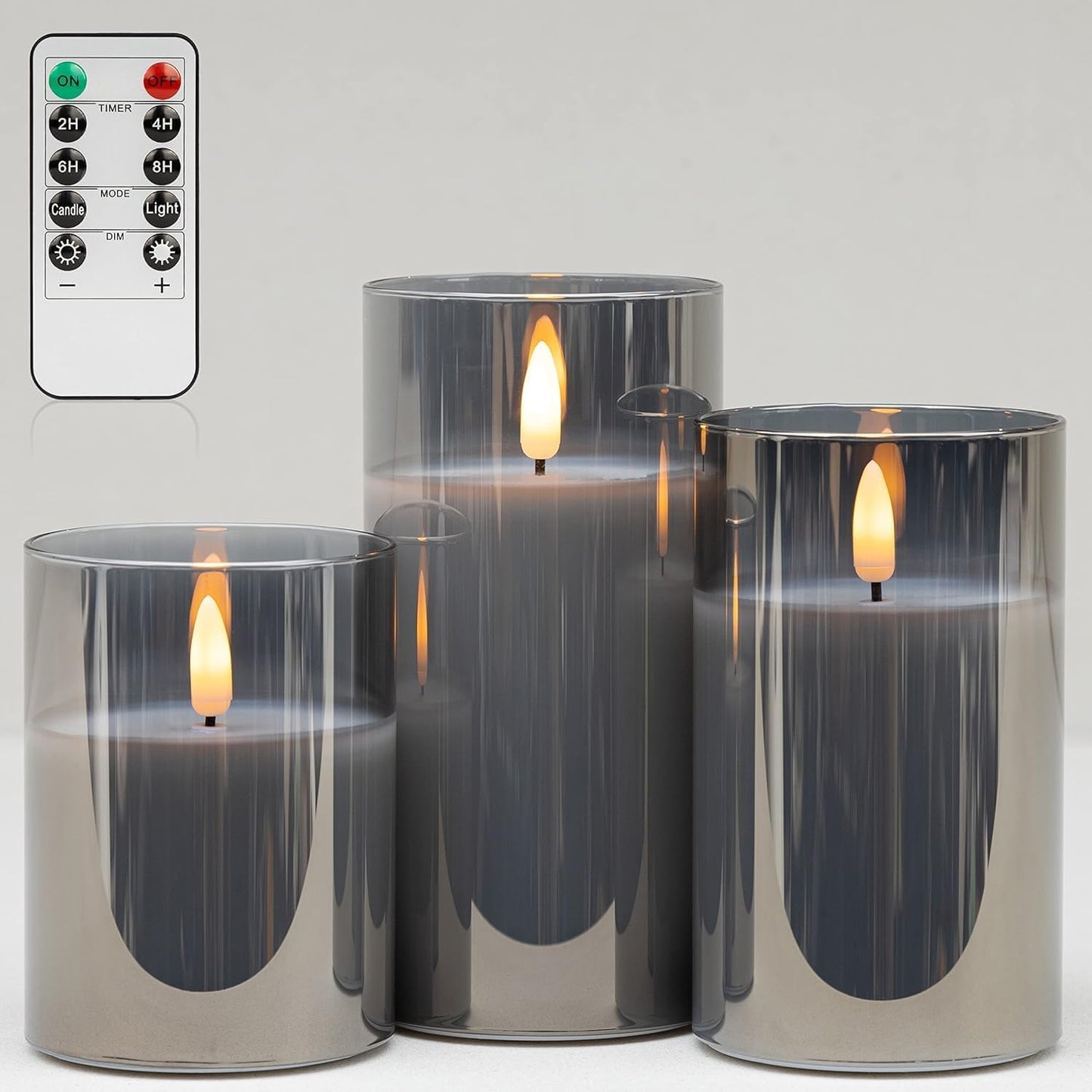 Blue Flameless Candles with Remote, Real Wax Glass Battery Operated Candles with Timer, LED Pillar Candle for Bedroom Home Wedding Birthday Party Fall Halloween Christmas Decorations, Set of 3