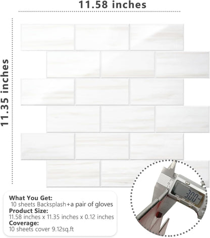 STICKGOO 10-Sheet Subway Tile Peel and Stick Backsplash, Seamless Design Polished Eurasia Beige Kitchen Backsplash Wall Tiles, Glossy Surface Waterproof Stick on Tile for Bathroom, RV, Fireplace