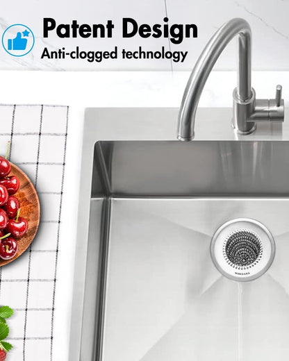 WOKDADA Upgraded Sink Drain Strainer, Patented Reversible Chain Mail Mesh | Anti-Slip Ring, Fast Drainage, Reversible Flip Clean, Rust-Proof, Universal 4.4-Inch, Large Capacity, Garbage Disposal Fit
