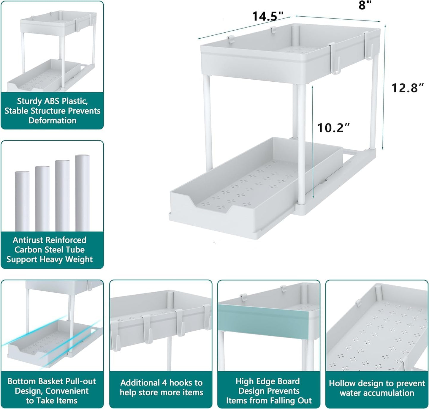 Under Sink Organizer -2 PACK|Pull Out Bathroom Organizer|2 Tier Slide Out Bathroom/Kitchen Organiers and Storage. (2 PACK Normal)