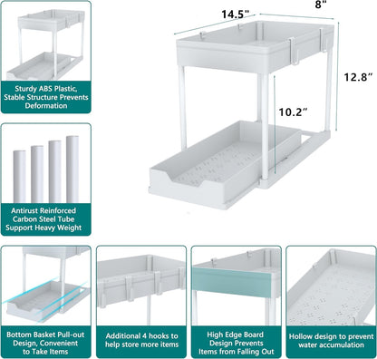 Under Sink Organizer -2 PACK|Pull Out Bathroom Organizer|2 Tier Slide Out Bathroom/Kitchen Organiers and Storage. (2 PACK Normal)