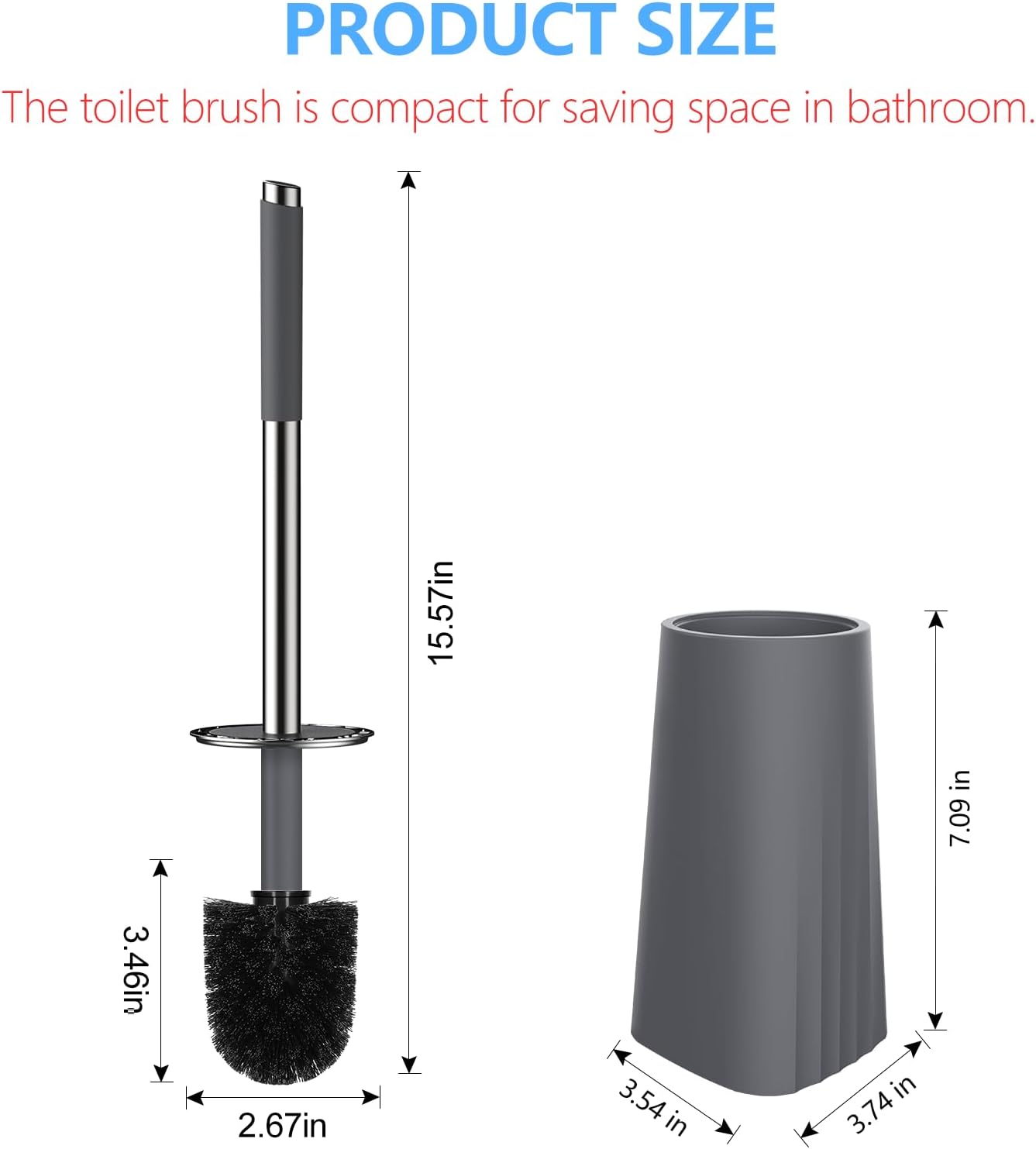 SetSail Toilet Brush, Compact Size Toilet Bowl Brush and Holder Toilet Brushes for Bathroom with Stainless Steel Handle Toilet Cleaner Brush with Durable Scrubbing Bristles, Splash-Proof
