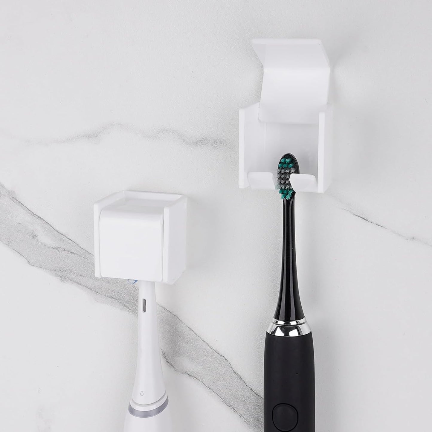 2 PCS Toothbrush Holder Wall Mounted with Cover for Bathroom, Self Adhesive Toothbrush Storage Organizer for Shower, Mini Toothbrush Hanger Rack for Dorm, Cabinet (Black)