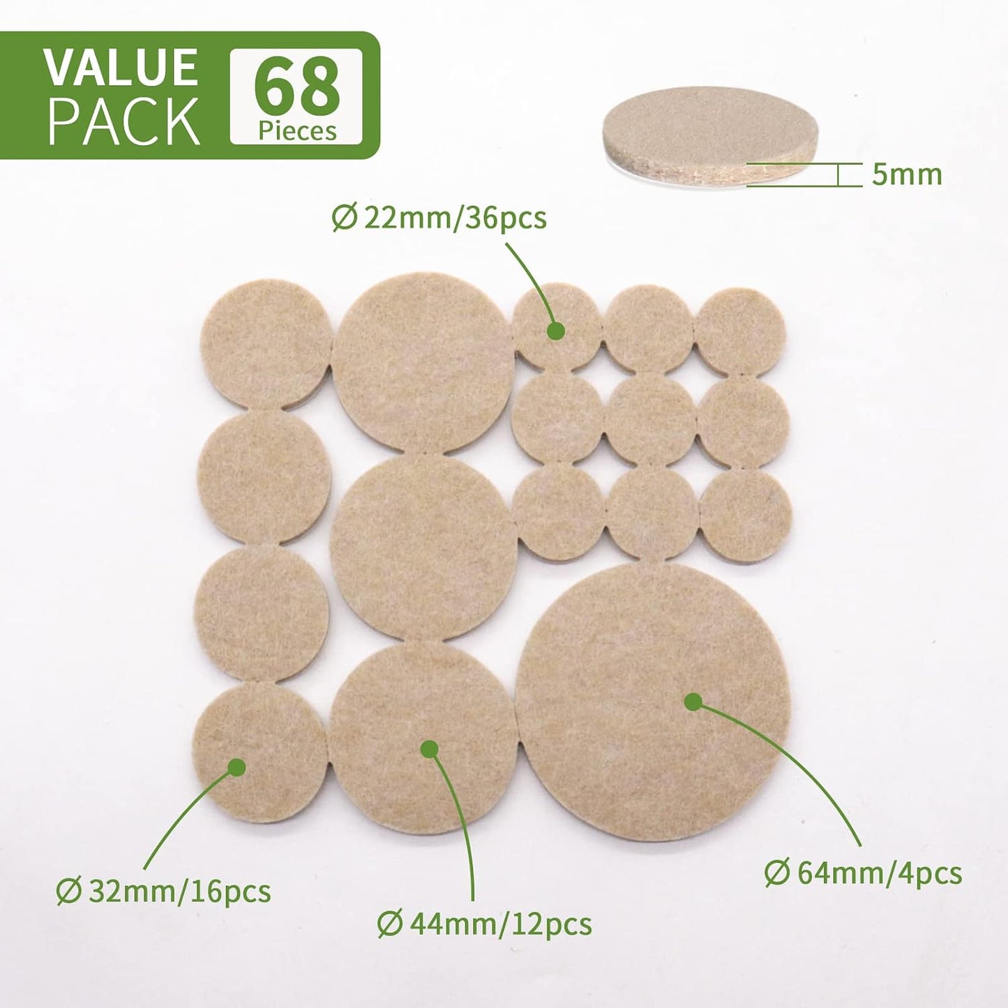 Felt Furniture Pads for Hardwood Floors 48 PCS, Furniture Pads, Floor Protectors for Hardwood Floors, Felt Pads for Furniture, Round, Dark Brown