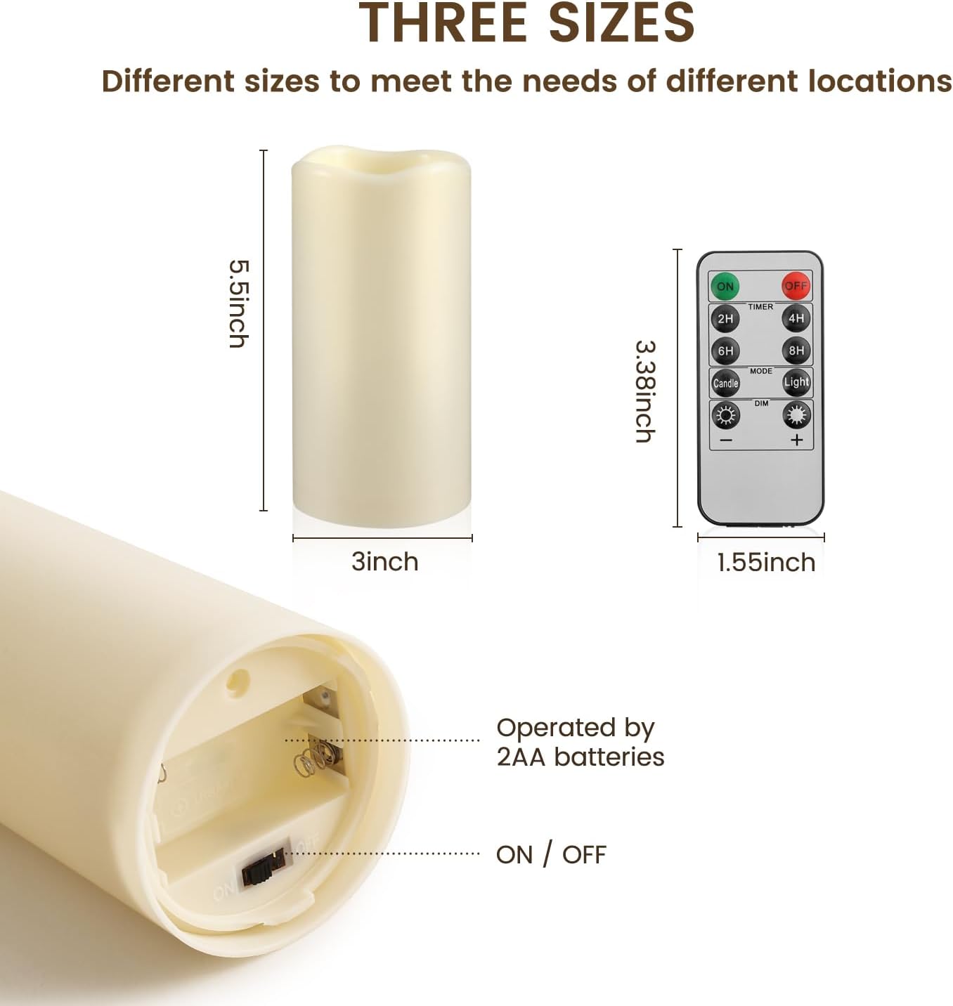 Waterproof Flameless Remote Control Candles 2PACK(D3''*H5.5'')Battery Operated Flickering LED Pillar Candle,plastic with 10-Key 24Hours Timer for Outdoor/Indoor Party Garden Lanterns Porch Ivory