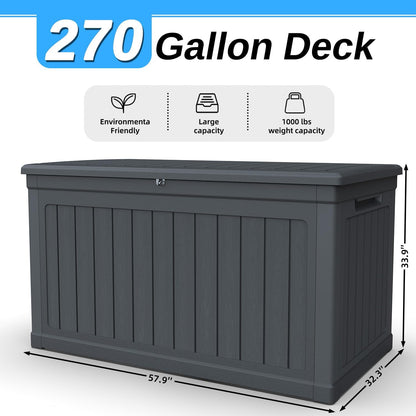 200 Gallon Deck Box, Resin Outdoor Waterproof Storage Box, Lockable Storage Box With Handle for Patio Furniture - Garden Tools - Swimming Pool Tools UV Resistant, Black