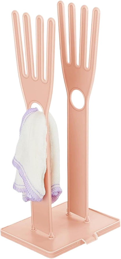 Kitchen Glove Holder, Finger Shape Plastic Dish Glove Dryer Holder with Hanging Hole, Detachable Glove Bag Drying Rack with Drain Tray for Long Gloves, Short Gloves, Rags