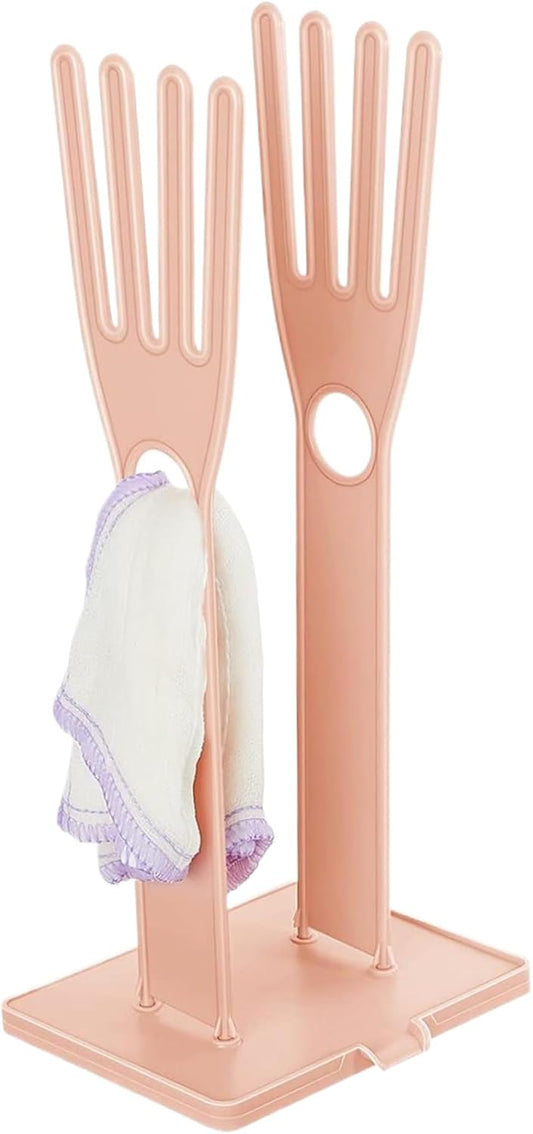 Kitchen Glove Holder, Finger Shape Plastic Dish Glove Dryer Holder with Hanging Hole, Detachable Glove Bag Drying Rack with Drain Tray for Long Gloves, Short Gloves, Rags
