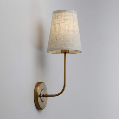 Pathson Set of 2 Vintage Wall Sconces Linen Fabric Shade, Hardwired Bathroom Vanity Lights Brass Finish, Industrial Wall Mounted Fixtures for Bedroom Living Room (Antique Brass)