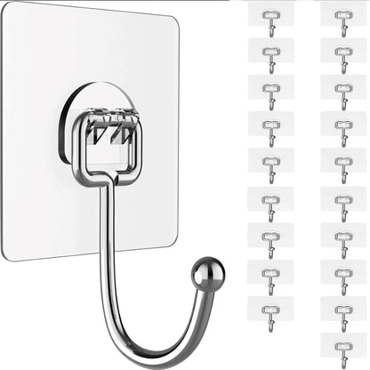Large Adhesive Hooks, 20 Black Heavy-Duty 40 lb Adhesive Wall Hooks, Waterproof, Rustproof, Ideal for Hanging, Suitable for Bathroom, Kitchen, Home, Ceiling and Window