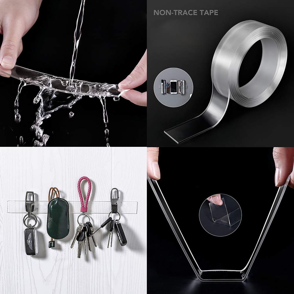 Magik 6.5-16.5ft Nano Magic Tape Double-Sided Trackless Washable Invisible Gel 2-5m (2 Meter/6.56 Feet)
