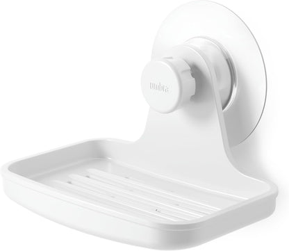 Umbra Flex Adhesive Double-Hook for Bathroom Shower Tub, Holds Towels, Washcloths, Loofahs, Razor, and More, White