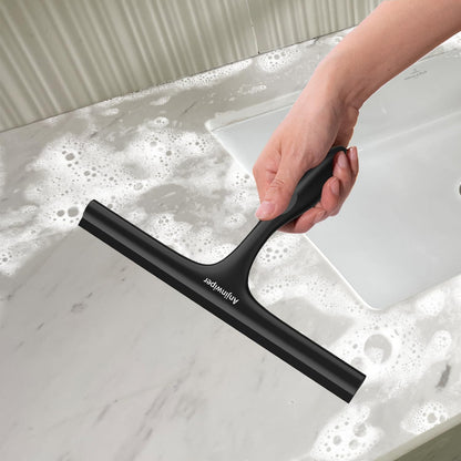 Household Squeegee for Shower Glass Doors, Silicone Shower Squeegee with Adhesive Hook, Bathroom Squeegee for Shower, Window Cleaner Tool for Glass Door, Kitchen, Tile Wall(10 inch-Black)