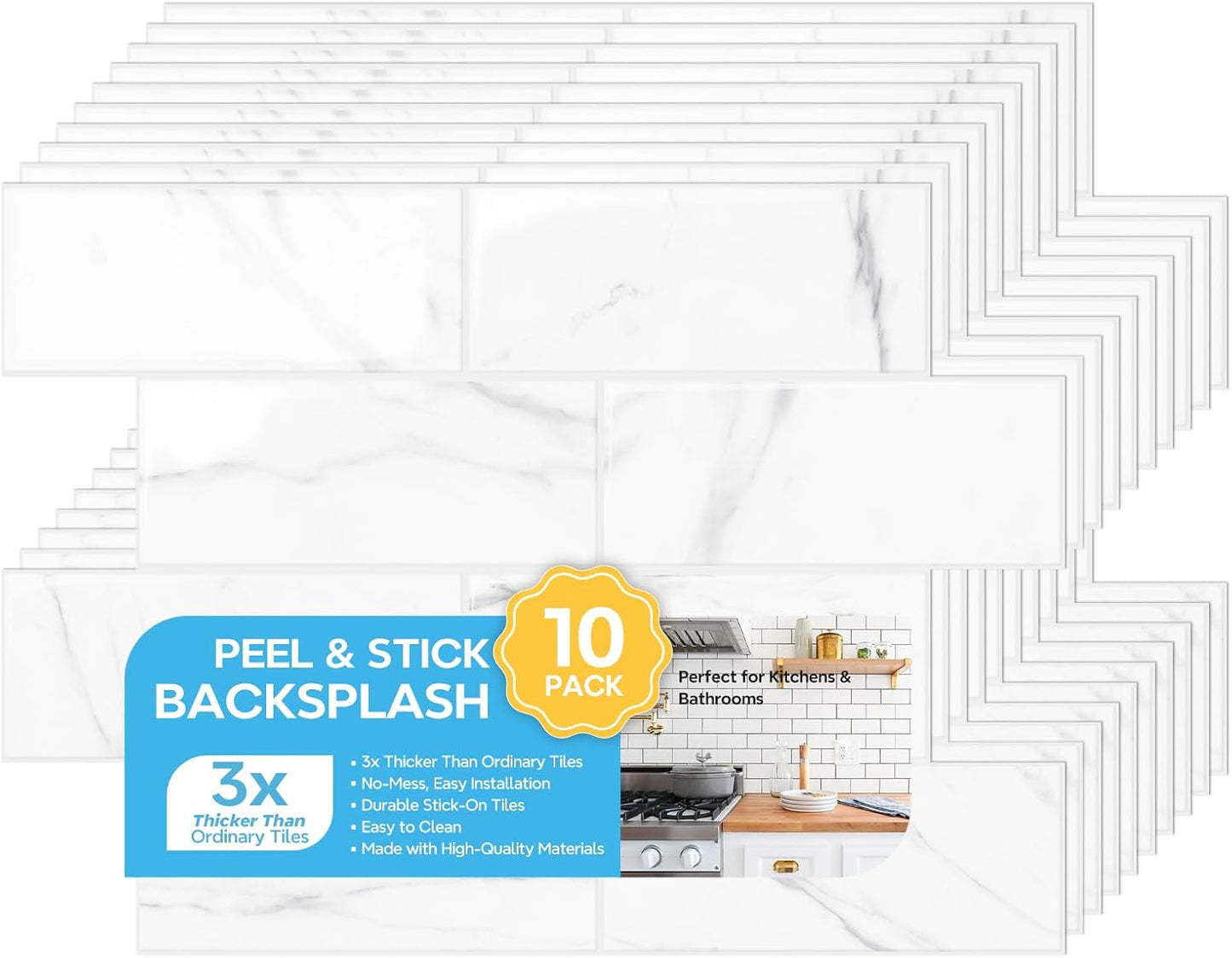 STICKGOO 10 Sheets Subway Tile Peel and Stick Backsplash, Extra Thick 3D Wall Tiles with Commercial-Grade Adhesive for Kitchen, Bathroom, Laundry Room,11.56"x8.38"(White)
