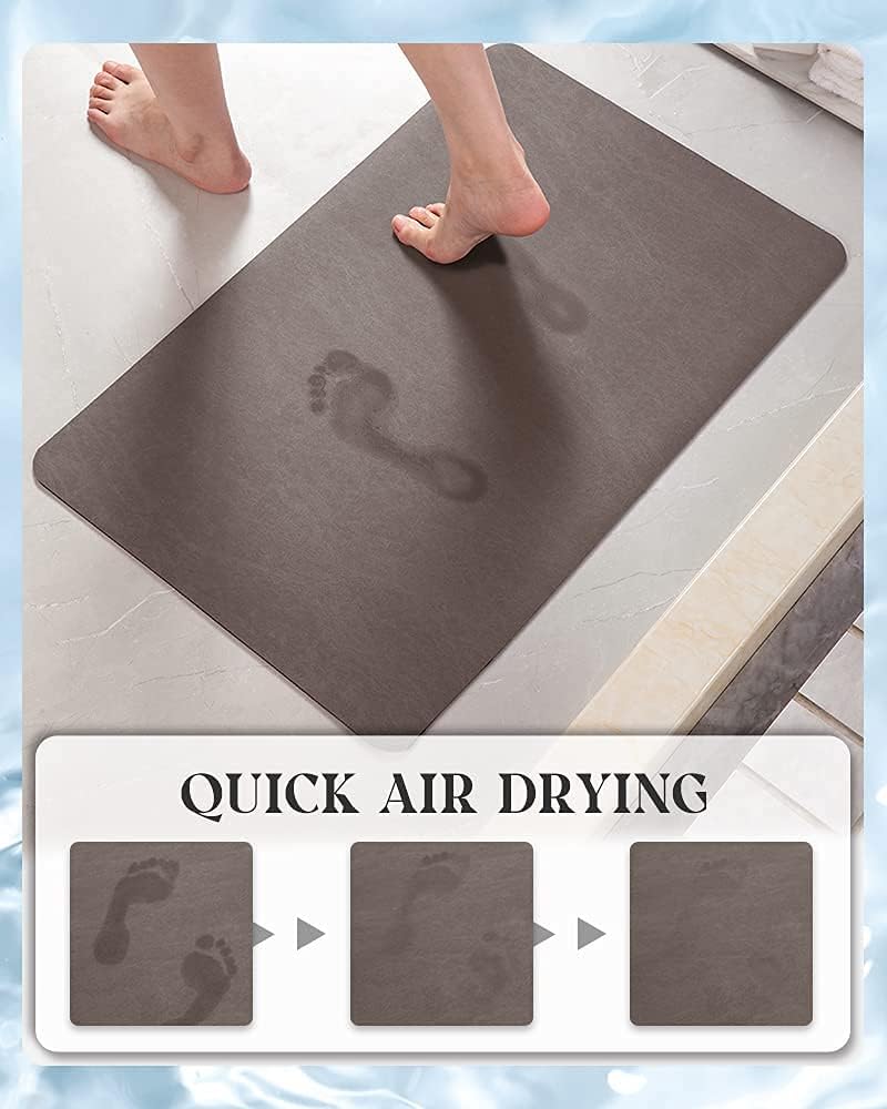 MontVoo -Bath Mat-Rubber Backing Non SlipThin Bathroom Rugs Fit Under Door- Quick Dry Absorbent Faux Suede Surface Grey Bathroom Floor Mats-Shower Rug for in Front of Bathtub Shower Gray 16x24