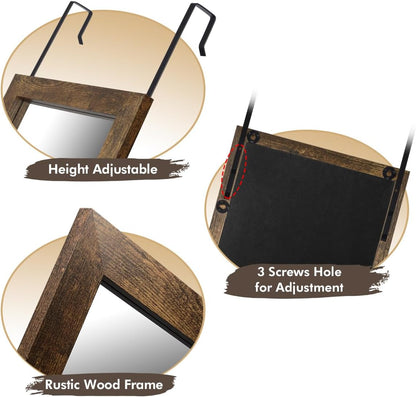 ikkle Wooden Full Length Door Mirror 48" x 14", Rustic Frame | Over The Door Mirror & Wall Mounted Hanging Mirror for Bedroom, Bathroom, Living Room, Dorm Room