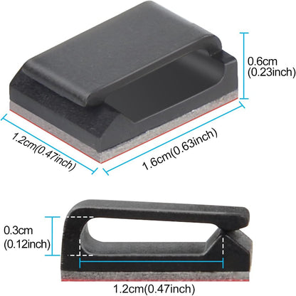 100 Pcs Cable Tidy Management Self Adhesive Flat Cable Clips for Led Light Strip and Flat Ethernet Cable Black